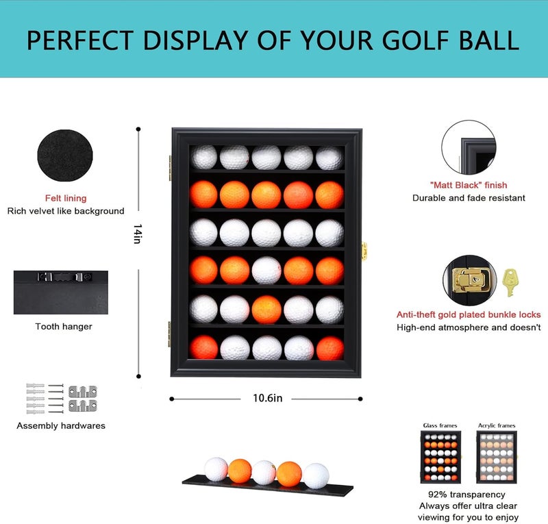 KCRasan Golf Ball Display Case - Wall Mounted Holder with Glass Door, Ideal Gift for Golf Enthusiasts - Image 2